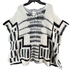 B Sharp Poncho Sweater Womens One Size White Black Mohair Blend Southwestern